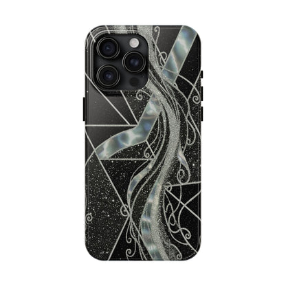 Geometry Tough Phone Case — Iridescent Ribbon on Black Celestial Background
