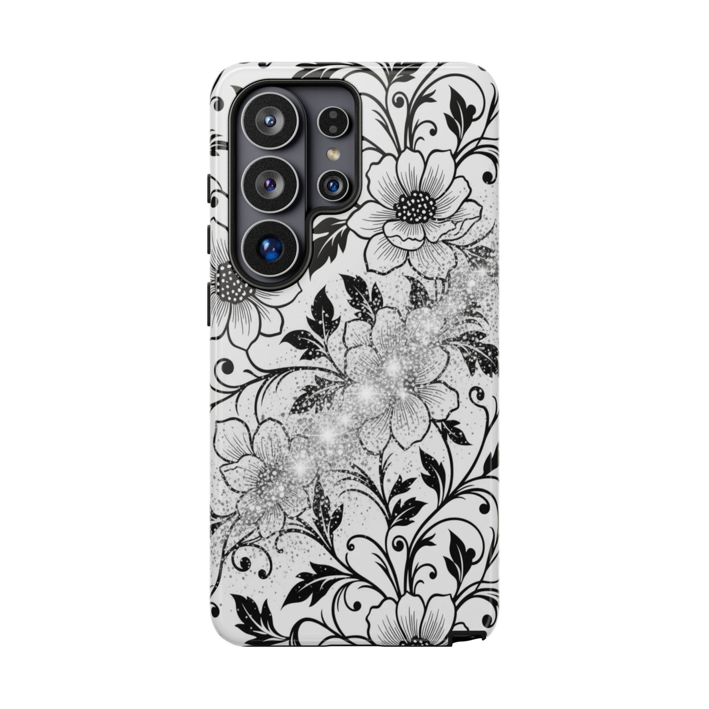 Floral Lace Phone Case — Black & White Vintage Flower Protective Case