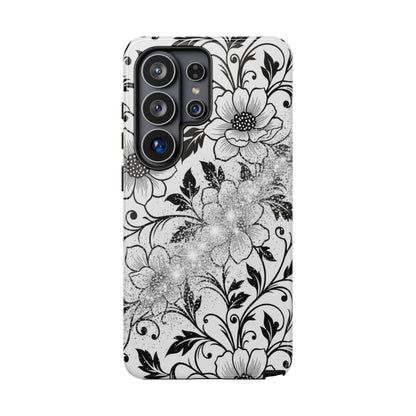 Floral Lace Phone Case — Black & White Vintage Flower Protective Case