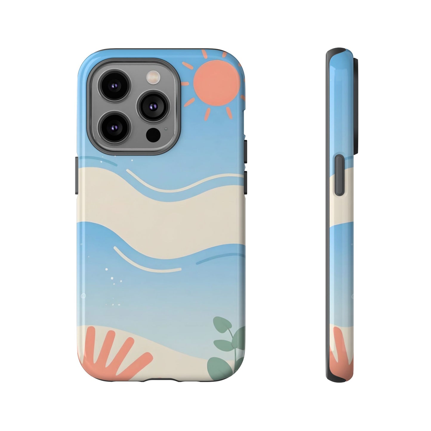 Beach Waves Tough Phone Case — Summer Sun & Seashell Protective Cover