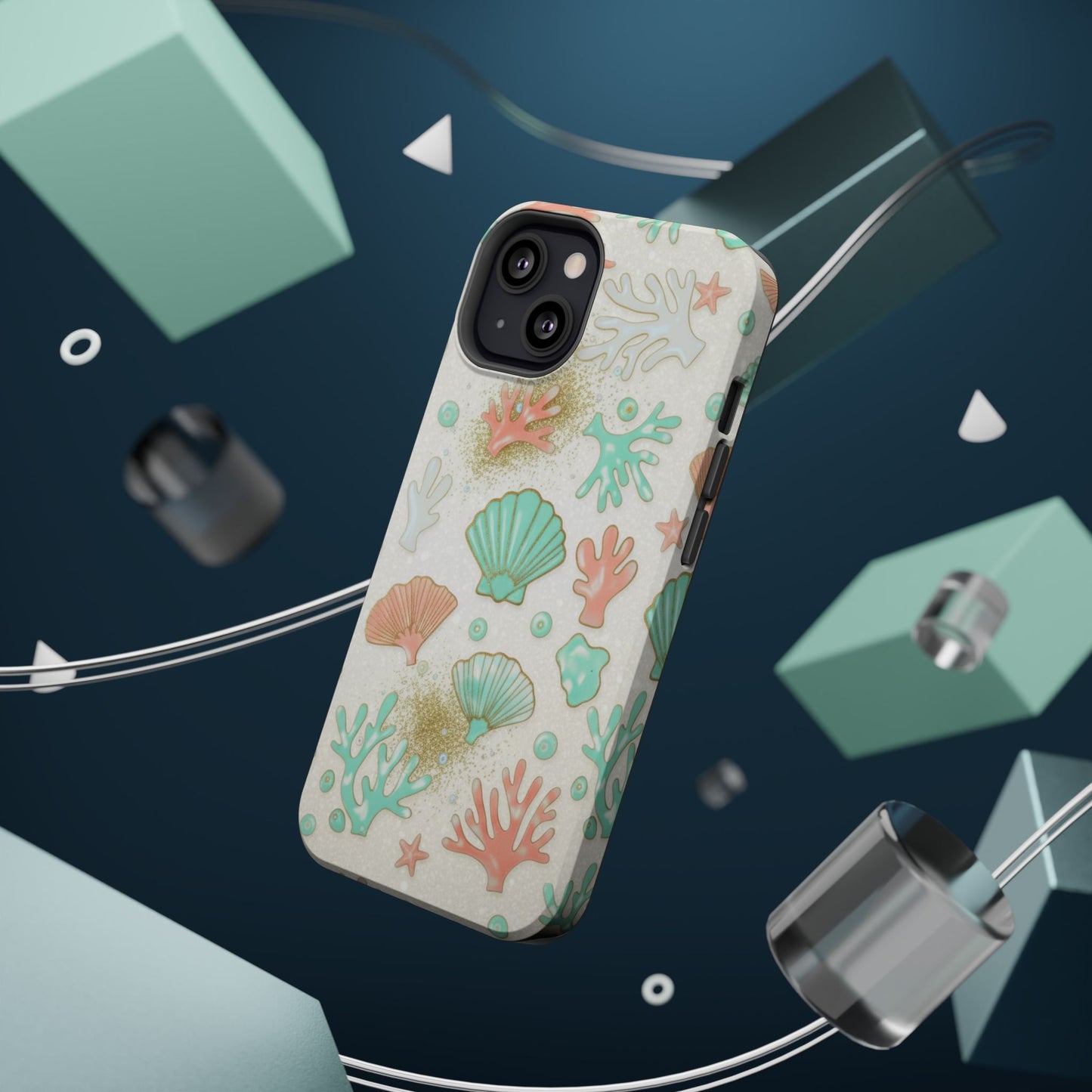 Sea Shells Magnetic Impact Phone Case — Pastel Coral & Teal Beach Design