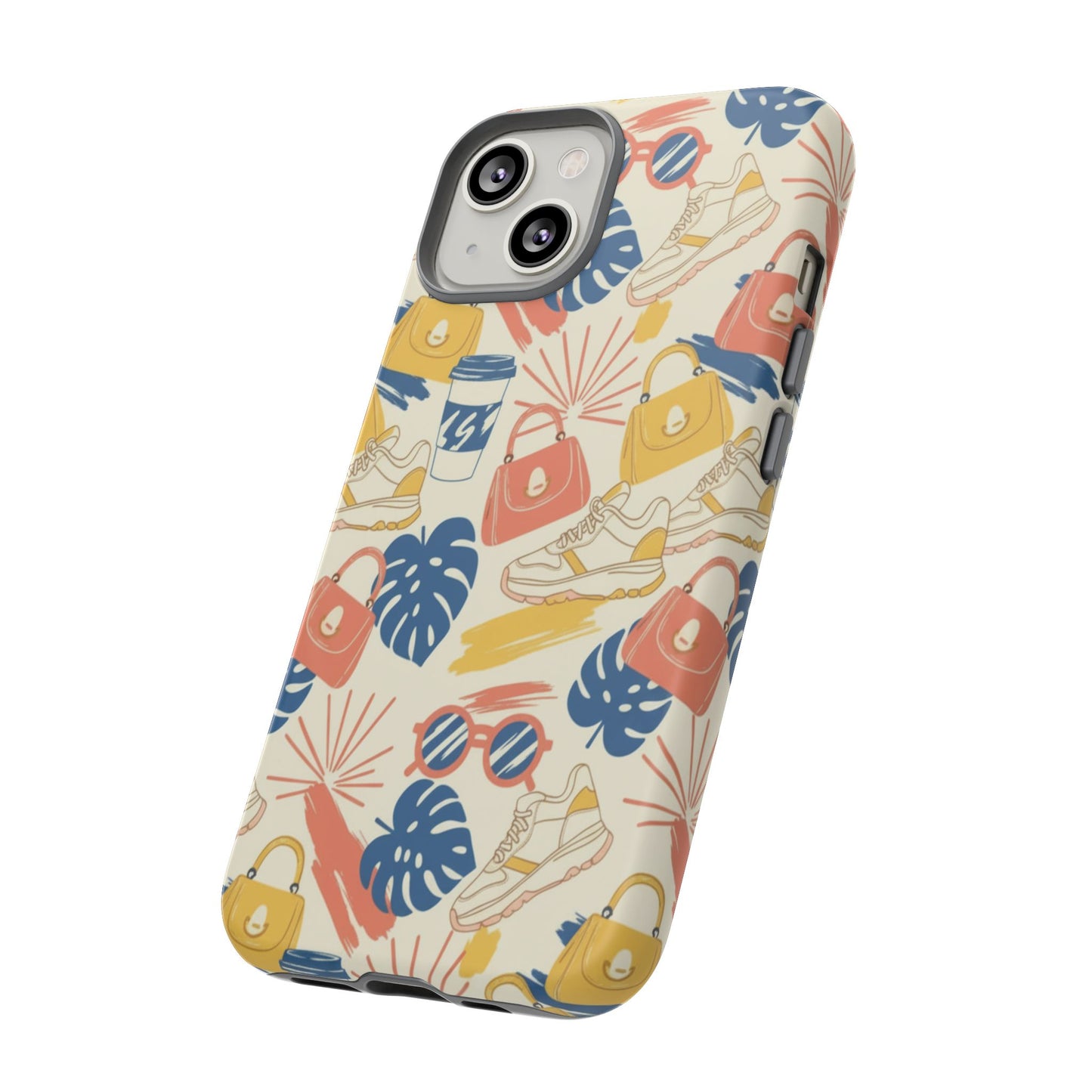 Tough Cases: Retro Summer Pattern Phone Case – Sunglasses, Sneakers & Tropical Leaves