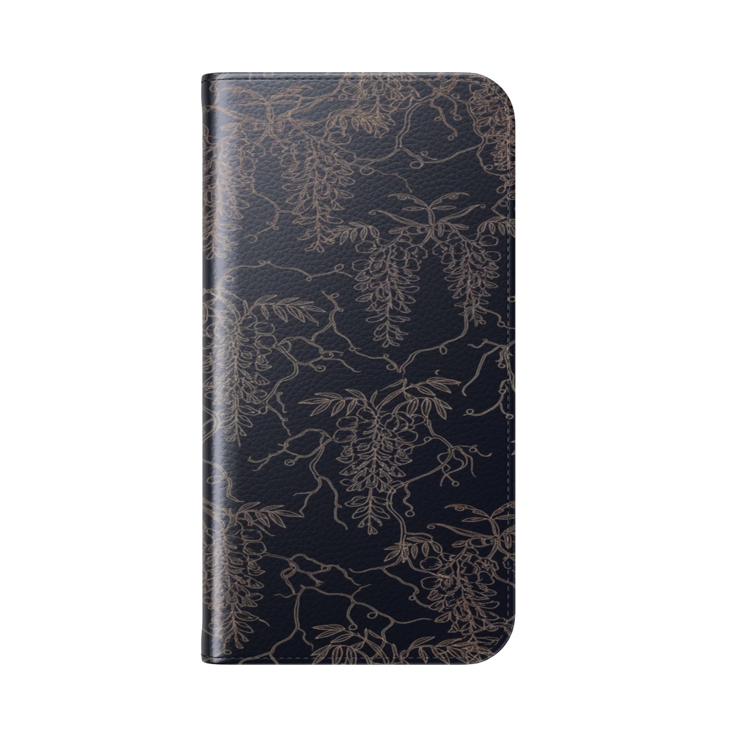 Botanical Noir Flip Phone Case — Dark Floral Wallet Cover with Card Slots