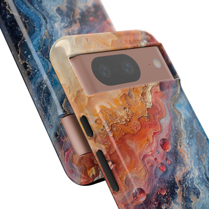 Marbled Galaxy Tough Phone Case — Abstract Blue & Coral Protective Cover