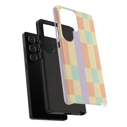 Pastel Checkered Phone Case — Retro Stripe Tough Case