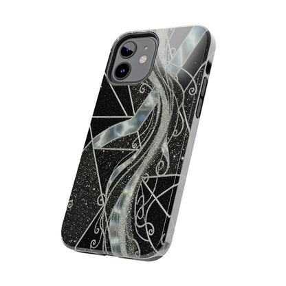 Geometry Tough Phone Case — Iridescent Ribbon on Black Celestial Background