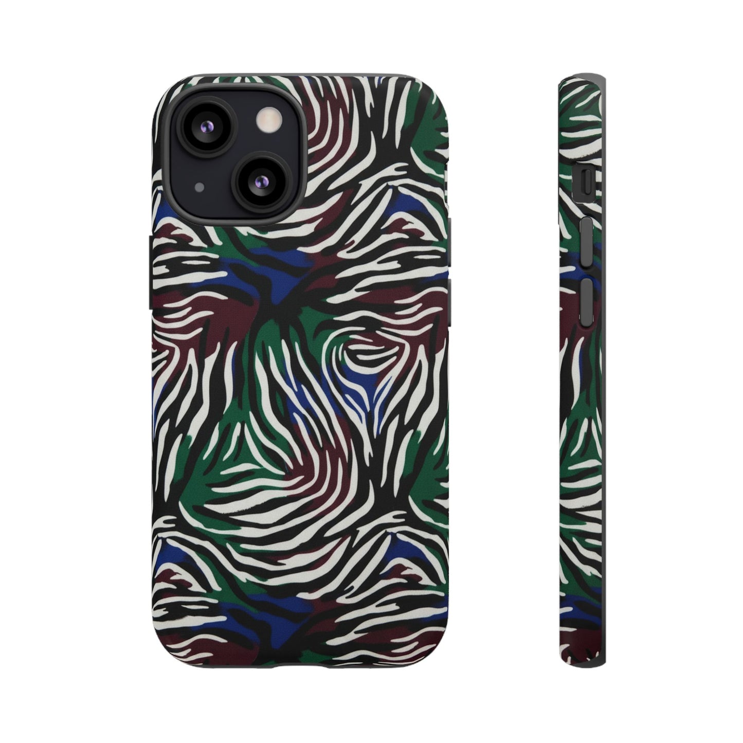 Zebra Camo Tough Phone Case – Green & Blue Animal Print Protective Cover