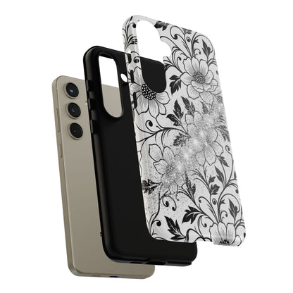 Floral Lace Phone Case — Black & White Vintage Flower Protective Case