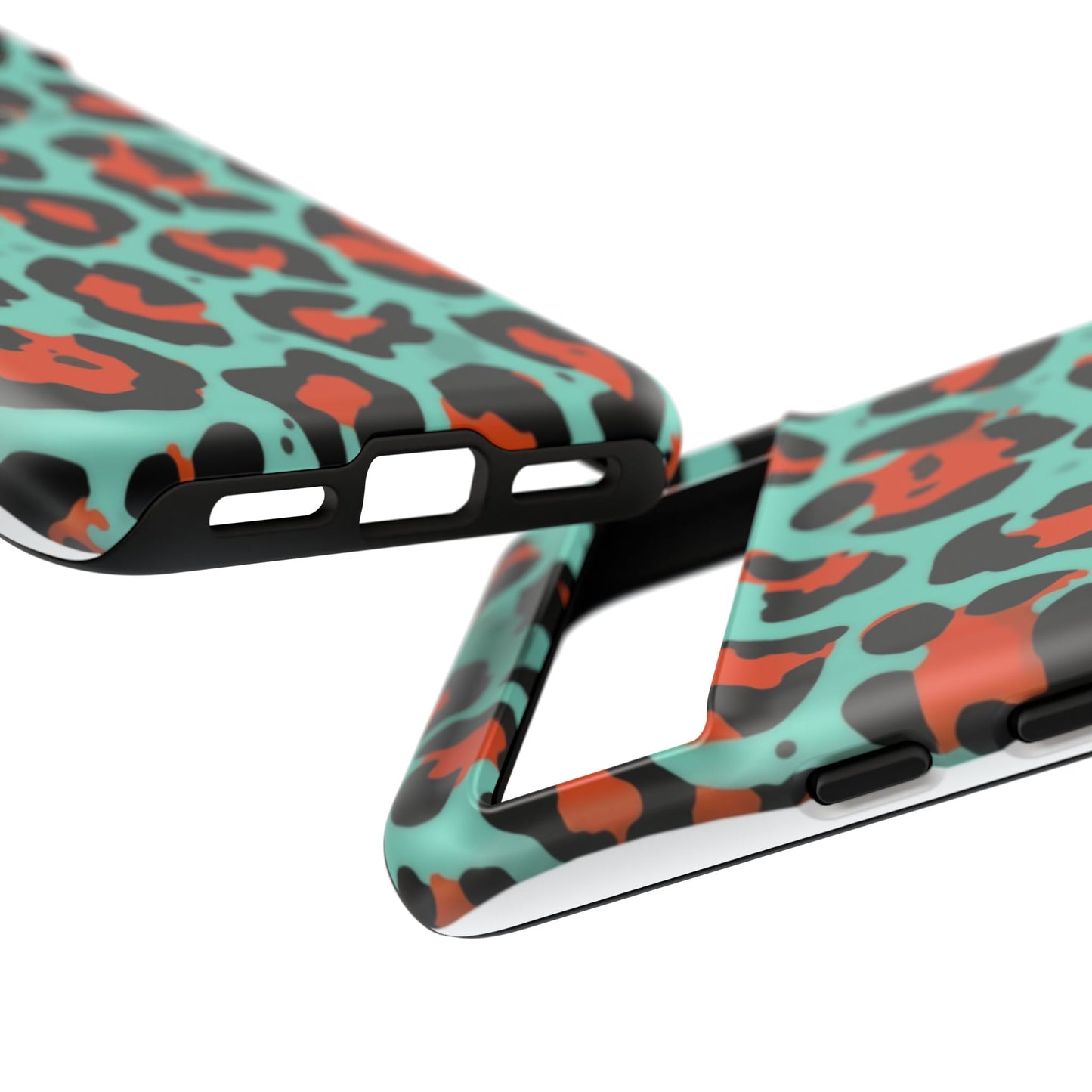 Leopard Print Tough Phone Case — Teal & Rust Protective iPhone Cover