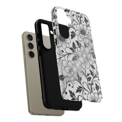 Floral Lace Phone Case — Black & White Vintage Flower Protective Case