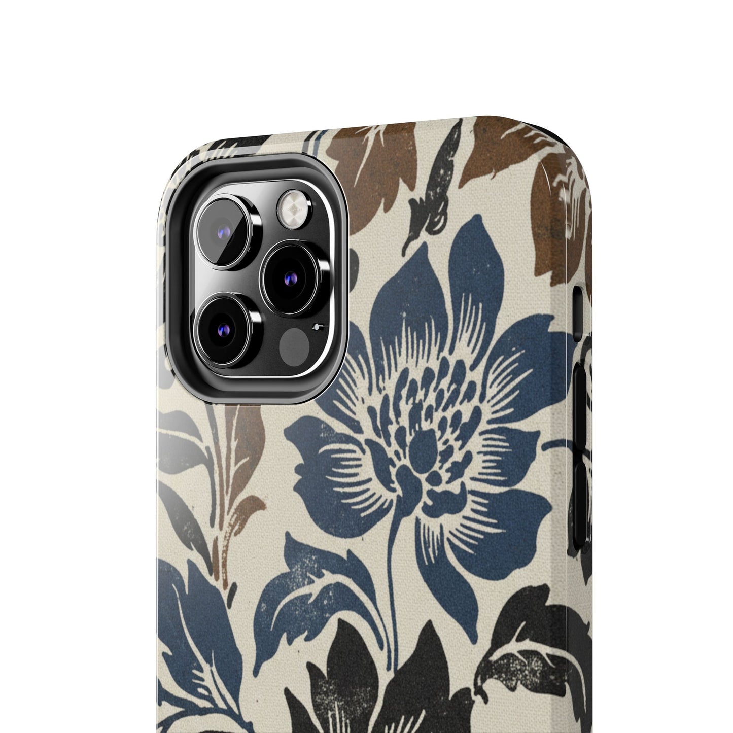 Floral Vintage Tough Phone Case — Blue & Brown Botanical Protection