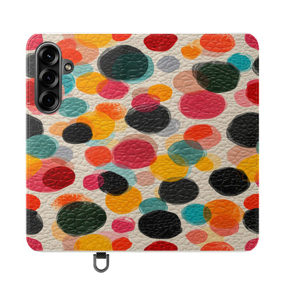 Colorful Confetti Dot Flip Phone Case — Retro Polka Wallet Cover