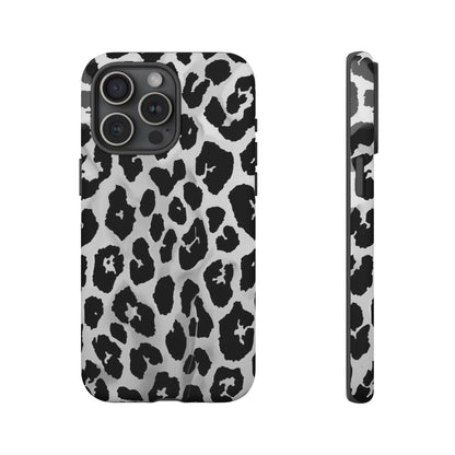 Leopard Print Tough Phone Case – Black & White Animal Pattern Protective Cover