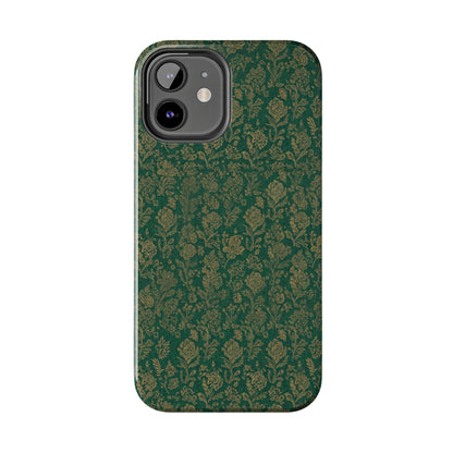 Vintage Floral Tough Phone Case — Green Damask Protective Cover
