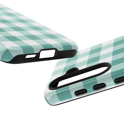 Mint Green Buffalo Check Tough Phone Case — Durable Plaid Protective Cover