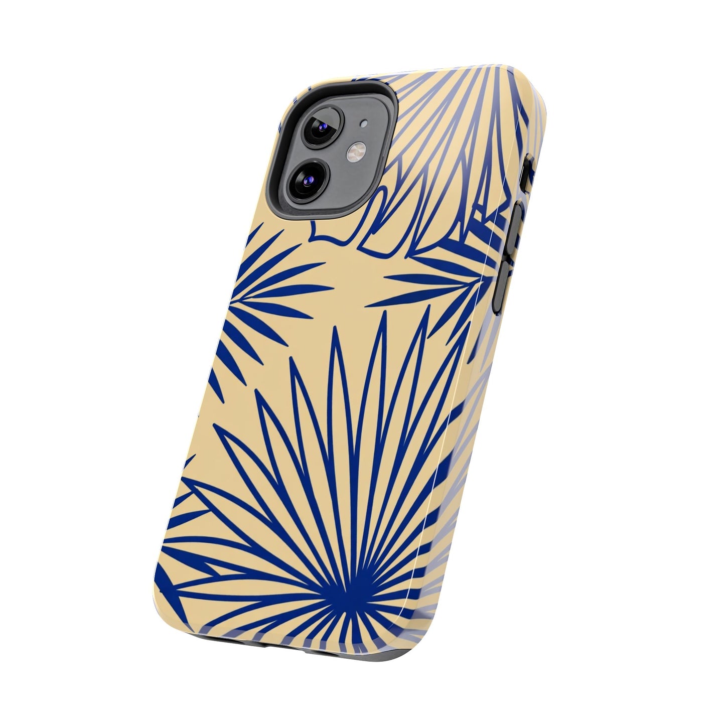 Tropical Palm Pattern Tough Phone Case — Navy Blue Fan Leaves on Sand