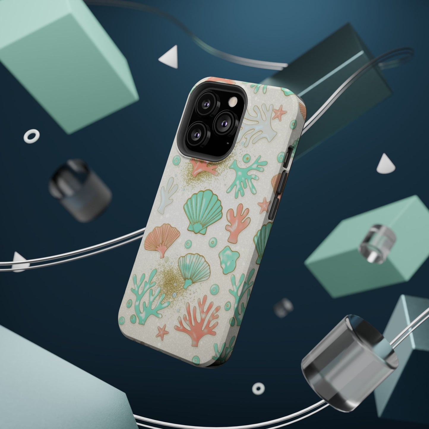 Sea Shells Magnetic Impact Phone Case — Pastel Coral & Teal Beach Design