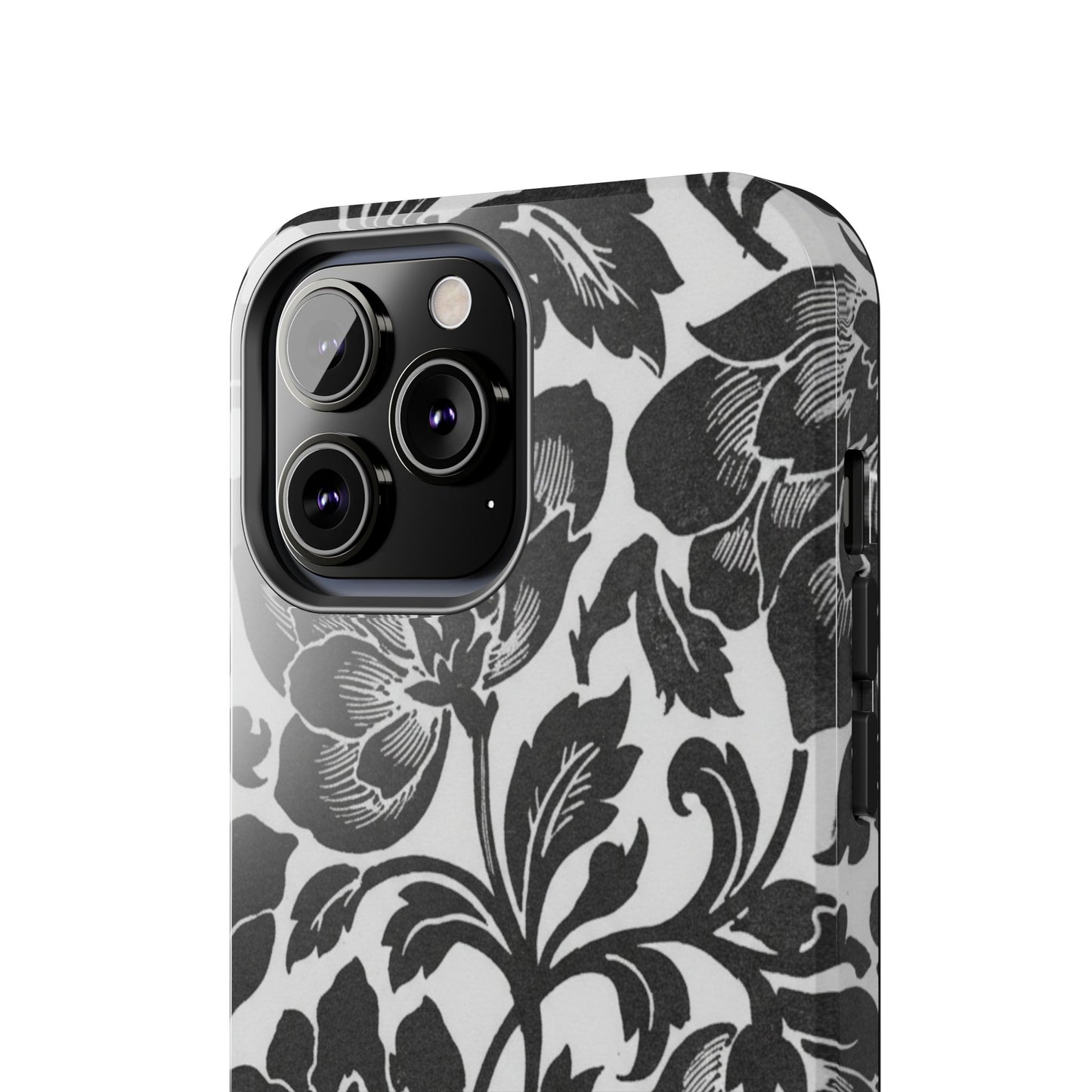 Tough Phone Case — Black & White Vintage Floral Protective Cover
