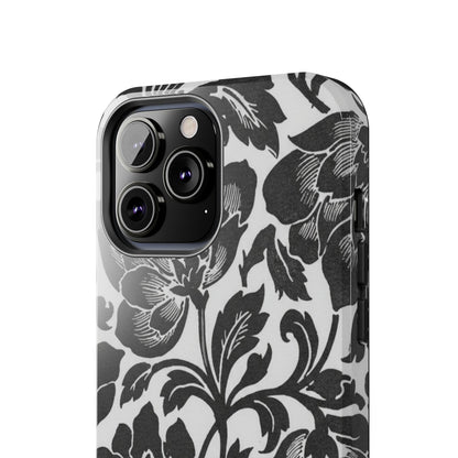 Tough Phone Case — Black & White Vintage Floral Protective Cover