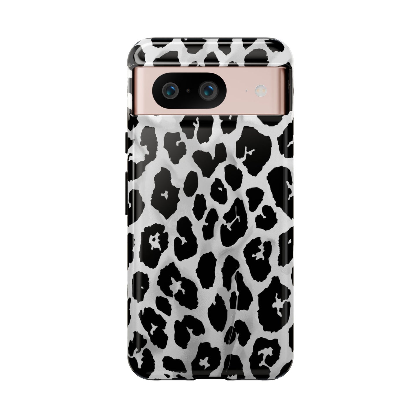 Leopard Print Tough Phone Case – Black & White Animal Pattern Protective Cover