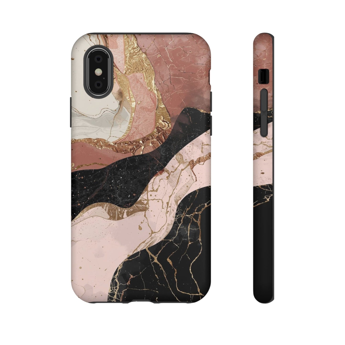 Marbled Rose Gold Phone Case — Abstract Pink & Black Protective Tough Case