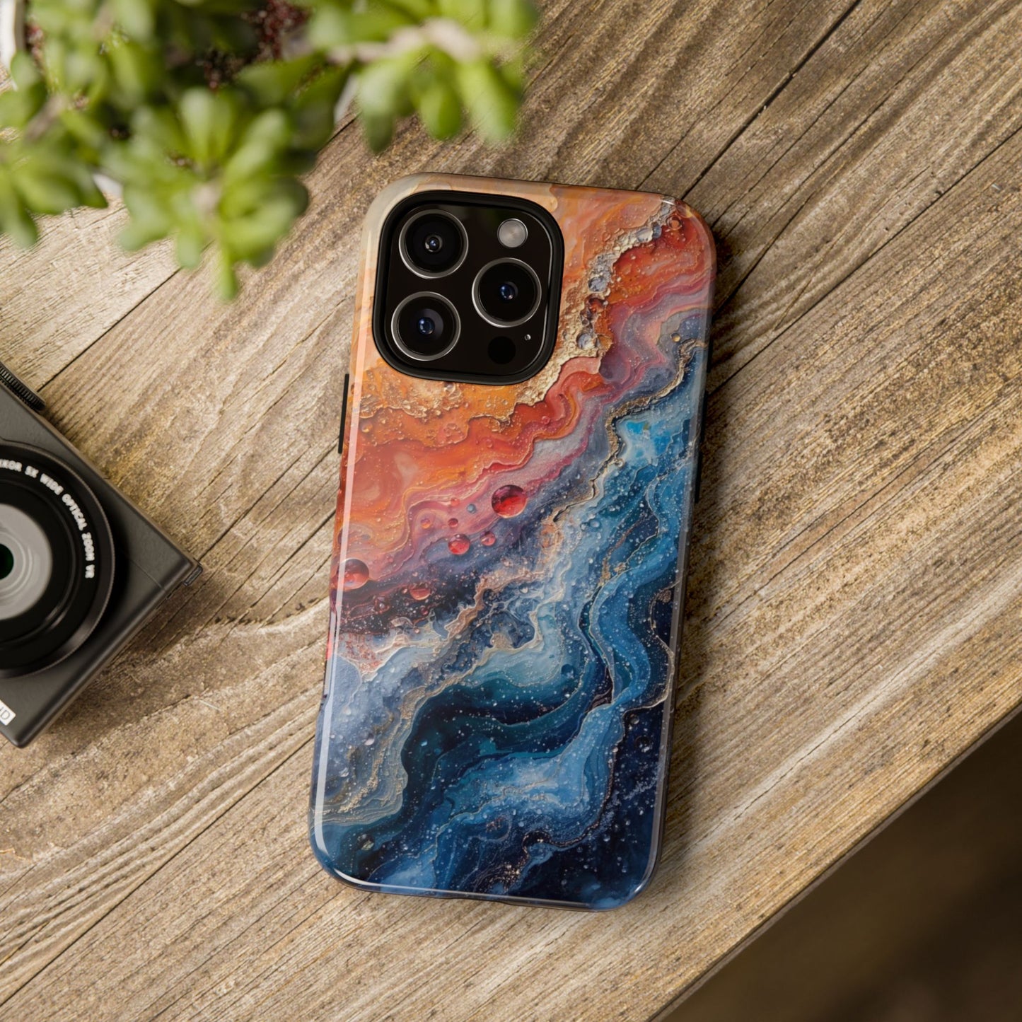 Marbled Galaxy Tough Phone Case — Abstract Blue & Coral Protective Cover