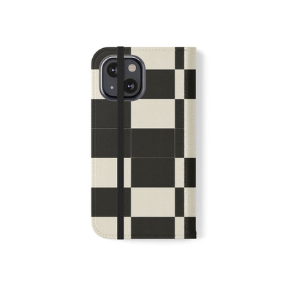 Checkered Flip Phone Case – Black & Cream Retro Grid Wallet Case