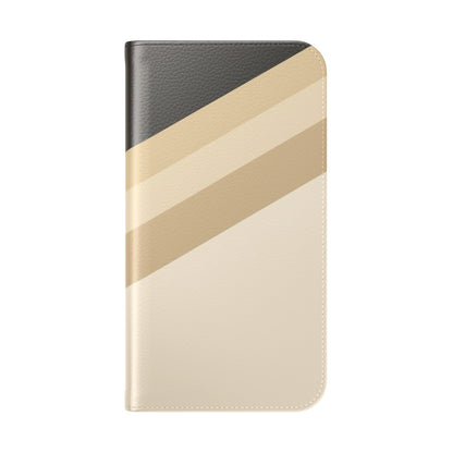 Retro Neutral Stripe Flip Phone Case — Wallet Folio with Card Slots