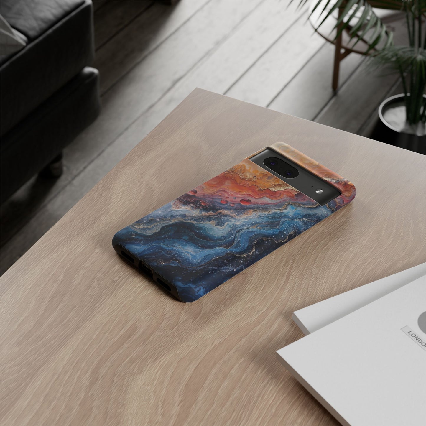 Marbled Galaxy Tough Phone Case — Abstract Blue & Coral Protective Cover