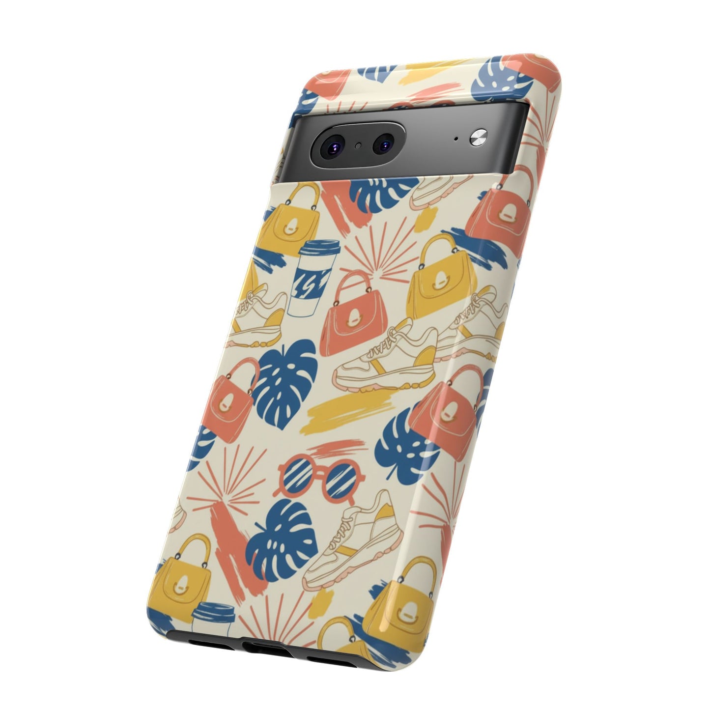 Tough Cases: Retro Summer Pattern Phone Case – Sunglasses, Sneakers & Tropical Leaves