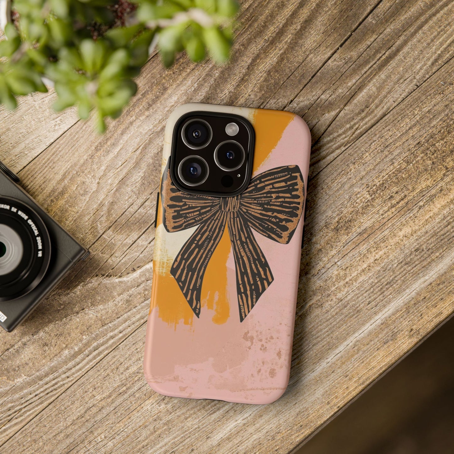 Bow Brushstroke Tough Phone Case — Pink & Mustard