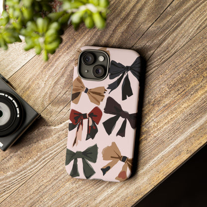 Bow Pattern Phone Case - Pink, Brown & Black Bows Protective Cover