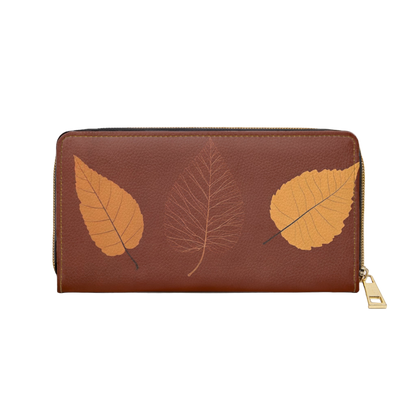 Women's Botanical Leaf Wallet - Vegan Foliage Zippered Wallet