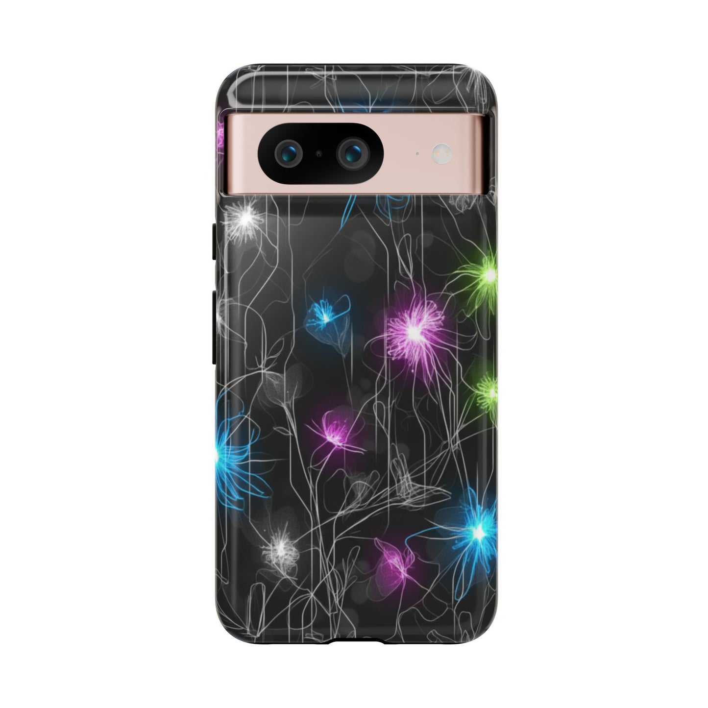 Neon Floral Tough Phone Case — Glow Flower Protective iPhone Cover