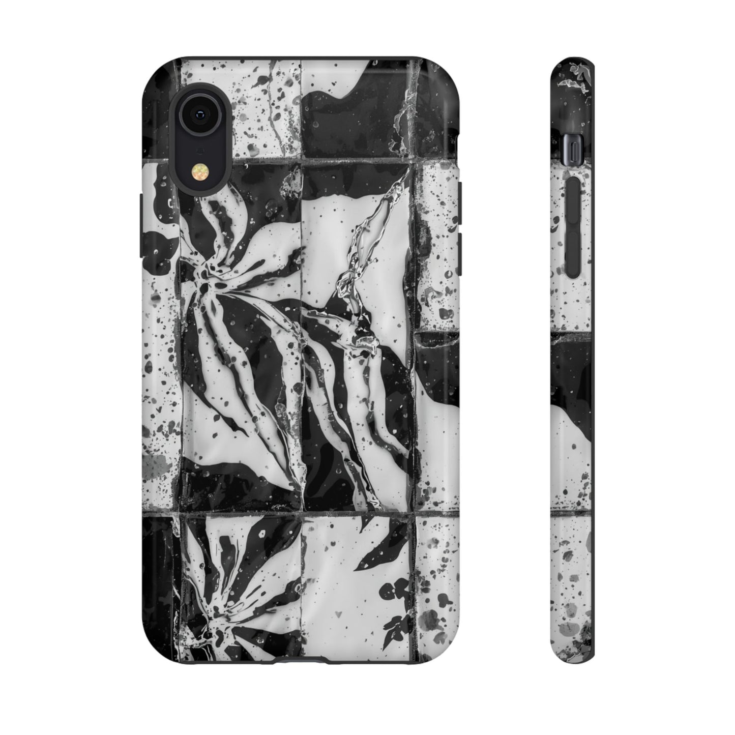 Monochrome Tile Floral Tough Phone Case