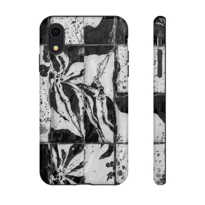 Monochrome Tile Floral Tough Phone Case