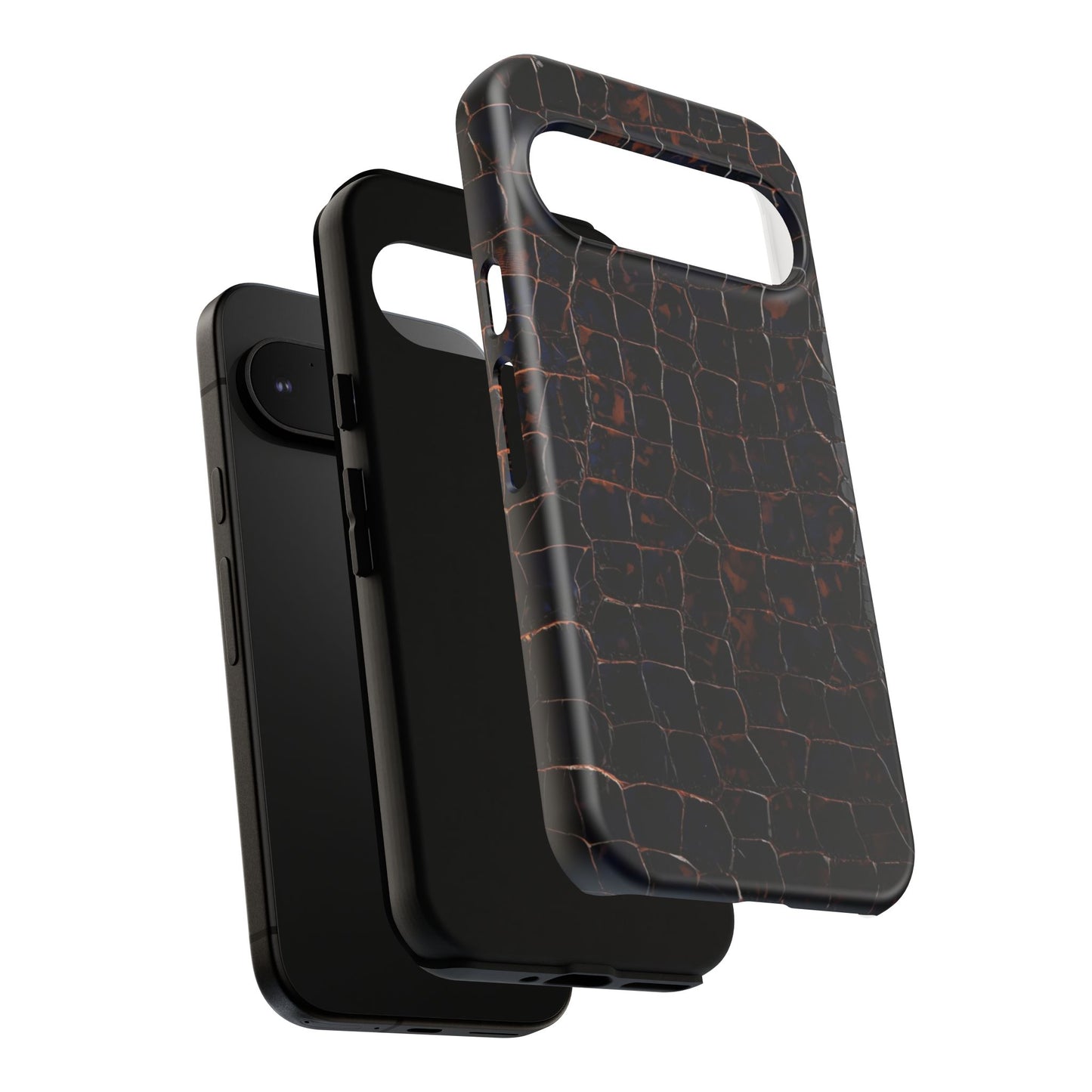 Croc-Embossed Tough Phone Case — Shockproof Black Alligator Texture