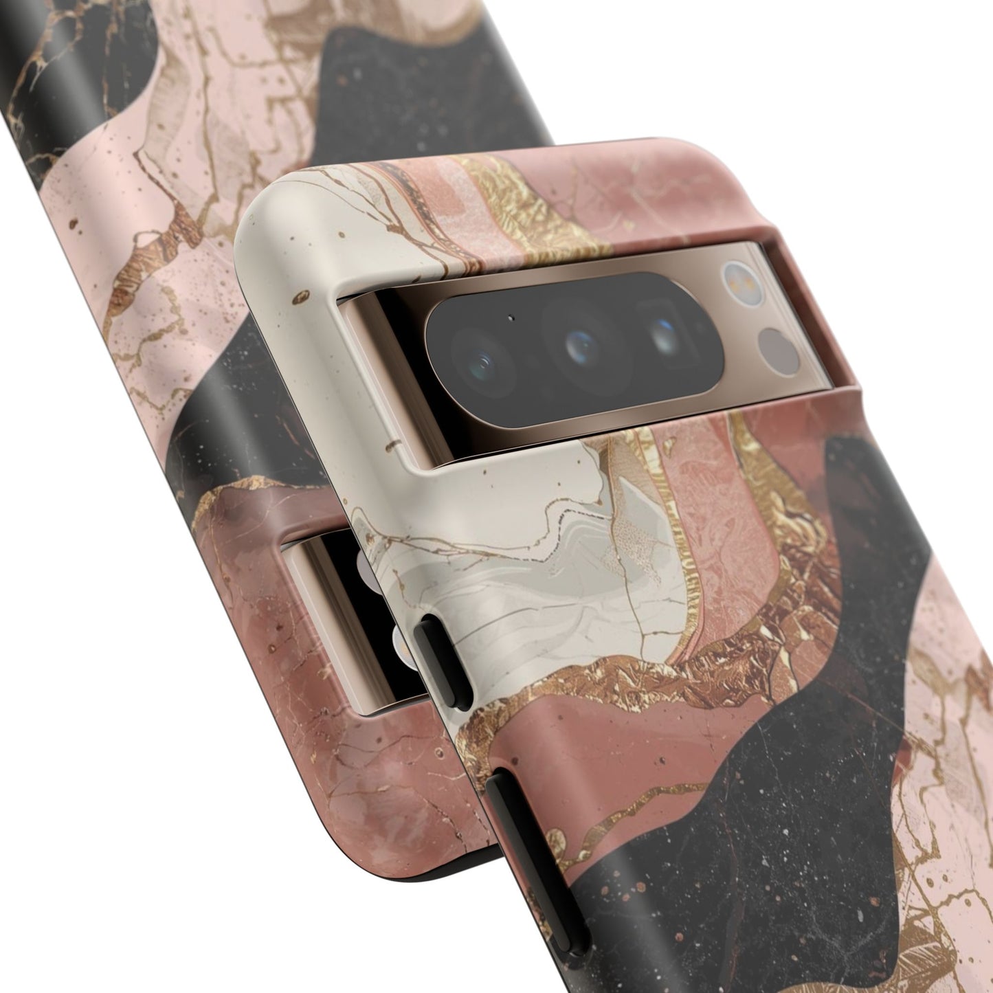 Marbled Rose Gold Phone Case — Abstract Pink & Black Protective Tough Case