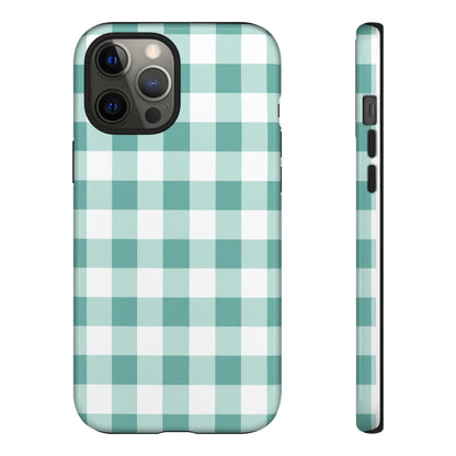 Mint Green Buffalo Check Tough Phone Case — Durable Plaid Protective Cover