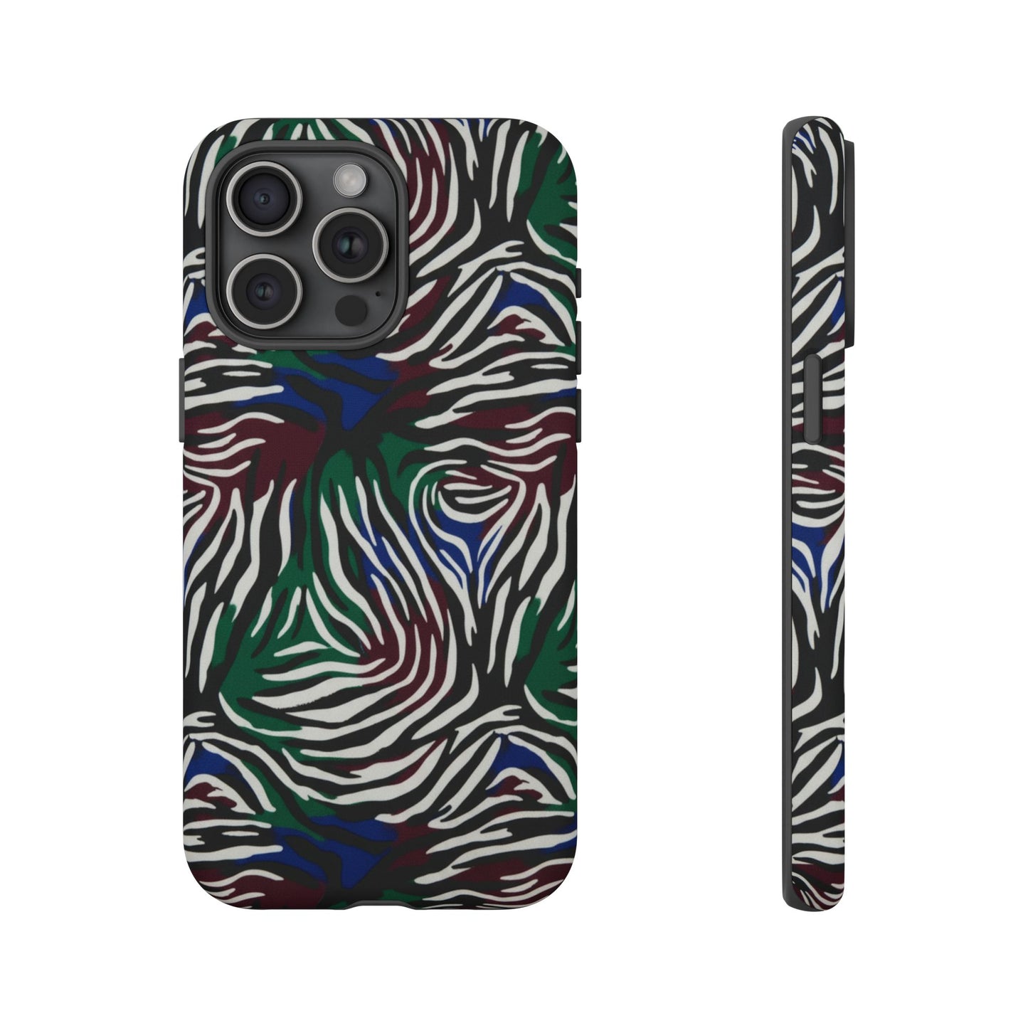 Zebra Camo Tough Phone Case – Green & Blue Animal Print Protective Cover