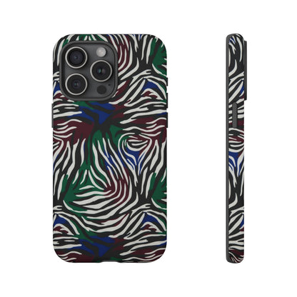 Zebra Camo Tough Phone Case – Green & Blue Animal Print Protective Cover