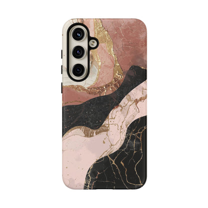 Marbled Rose Gold Phone Case — Abstract Pink & Black Protective Tough Case