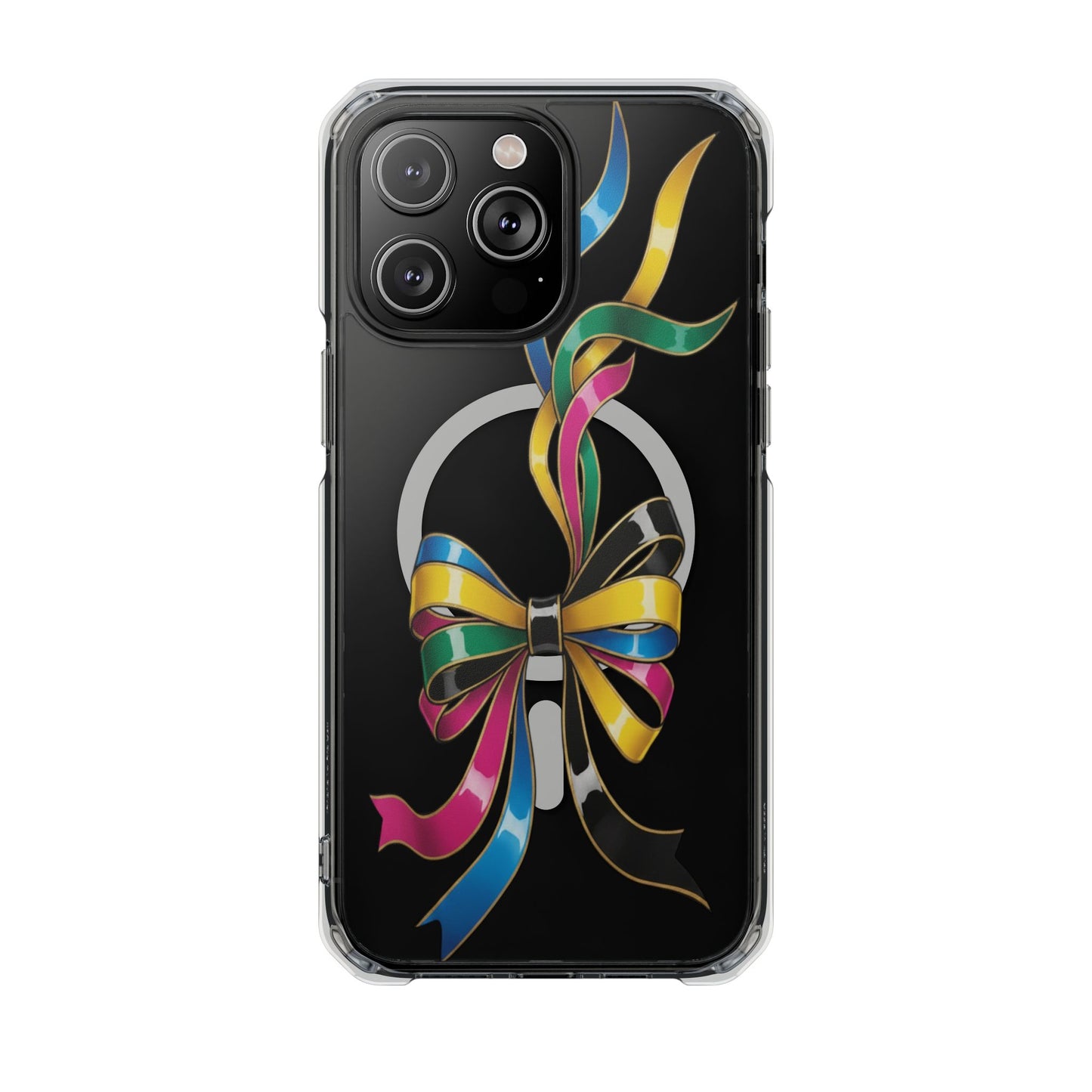 Clear Magnetic Phone Case — Colorful Ribbon Bow Design