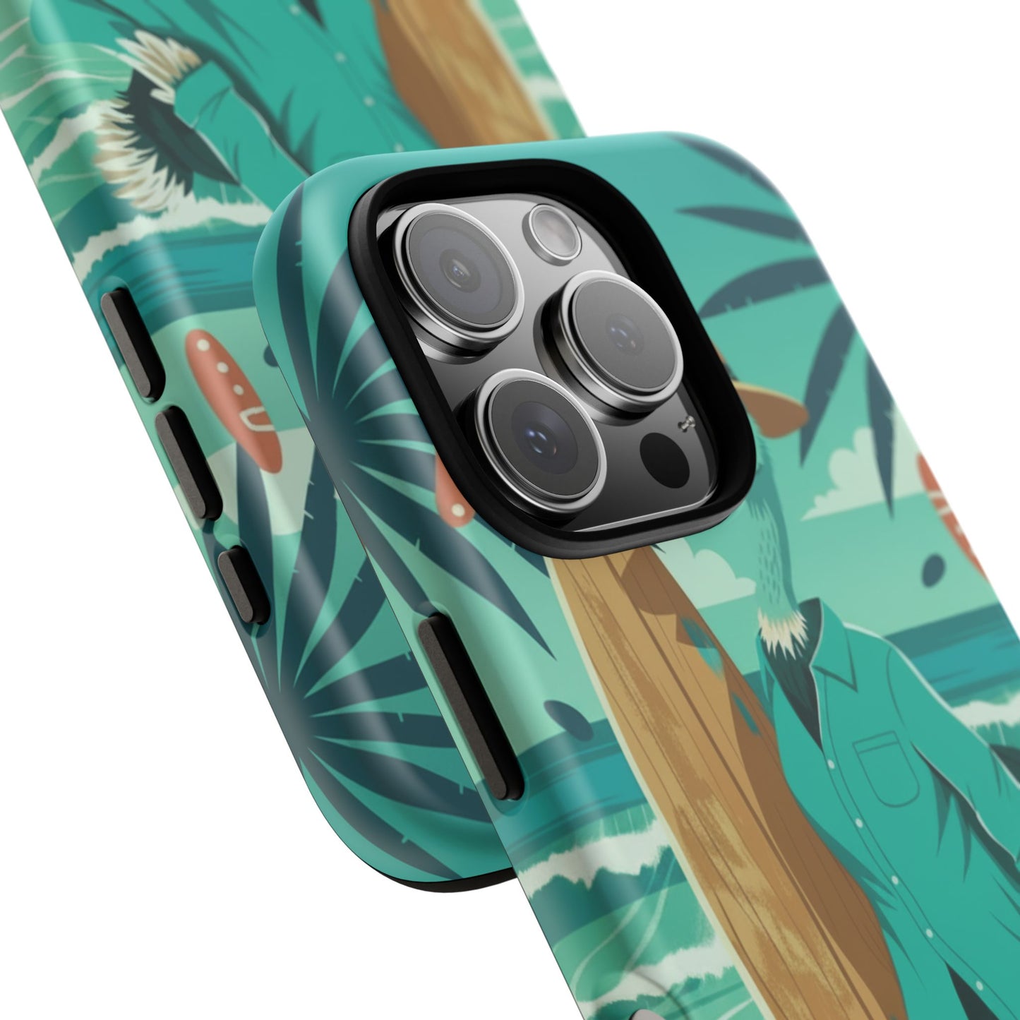 Phone Case — Retro Dressed Seagull Surfing Beach Illustration