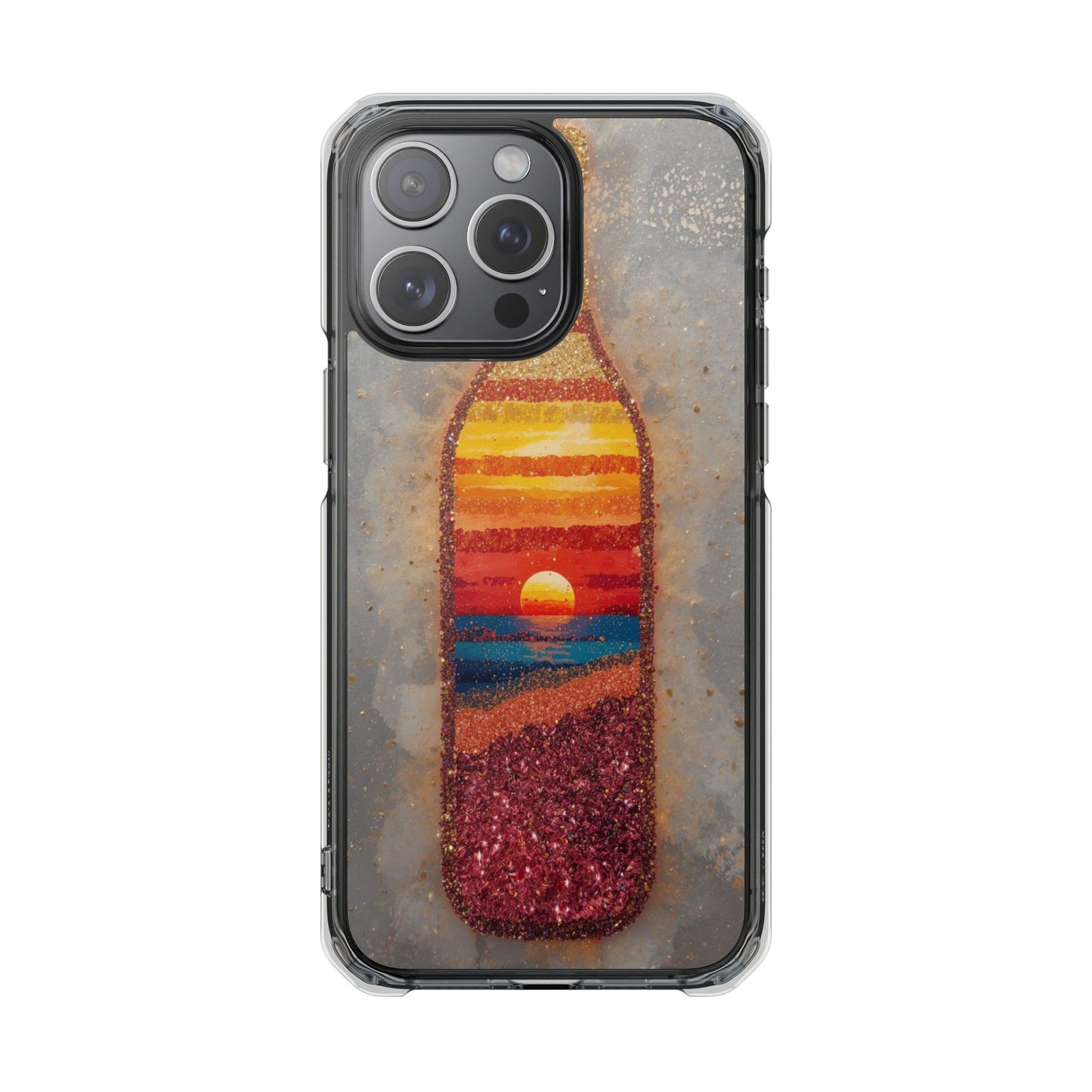 Clear Magnetic Phone Case — Sunset Bottle Beach Art
