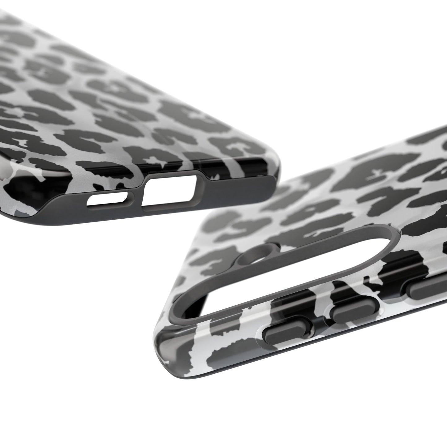 Leopard Print Tough Phone Case – Black & White Animal Pattern Protective Cover