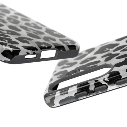 Leopard Print Tough Phone Case – Black & White Animal Pattern Protective Cover