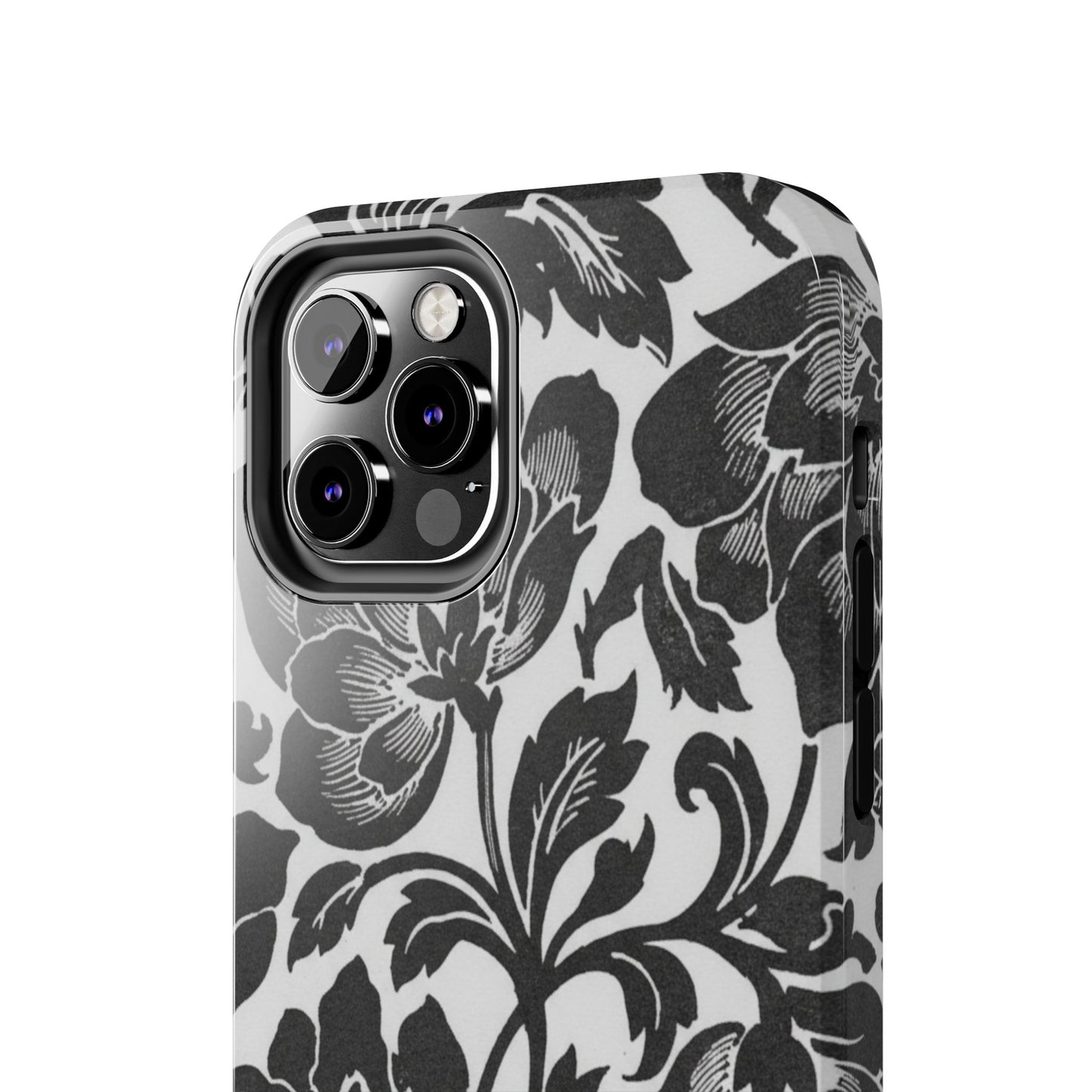 Tough Phone Case — Black & White Vintage Floral Protective Cover