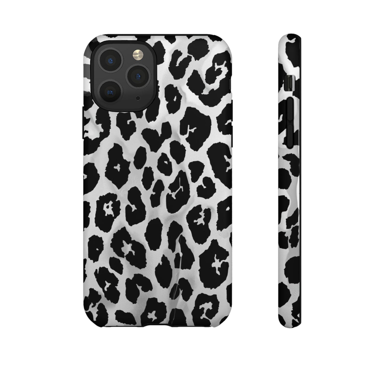 Leopard Print Tough Phone Case – Black & White Animal Pattern Protective Cover
