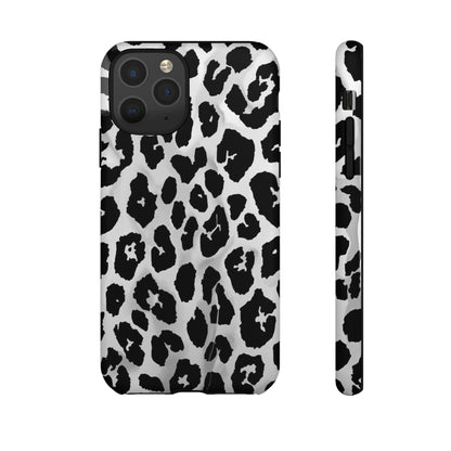 Leopard Print Tough Phone Case – Black & White Animal Pattern Protective Cover